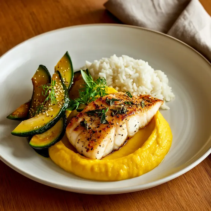 Filete de pescado con puré de calabaza